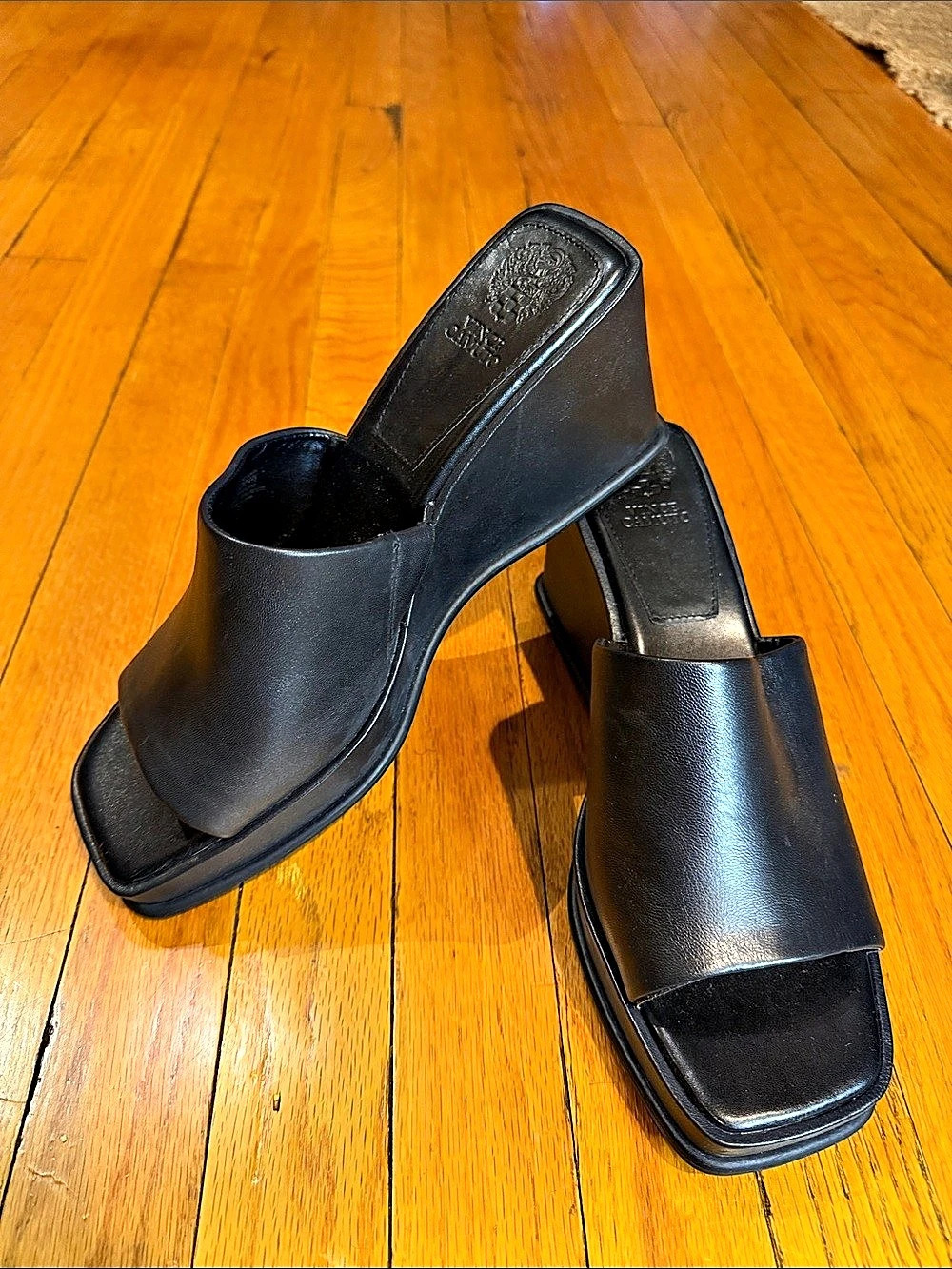 Vince Camuto Black Square-Toe Mule Heels